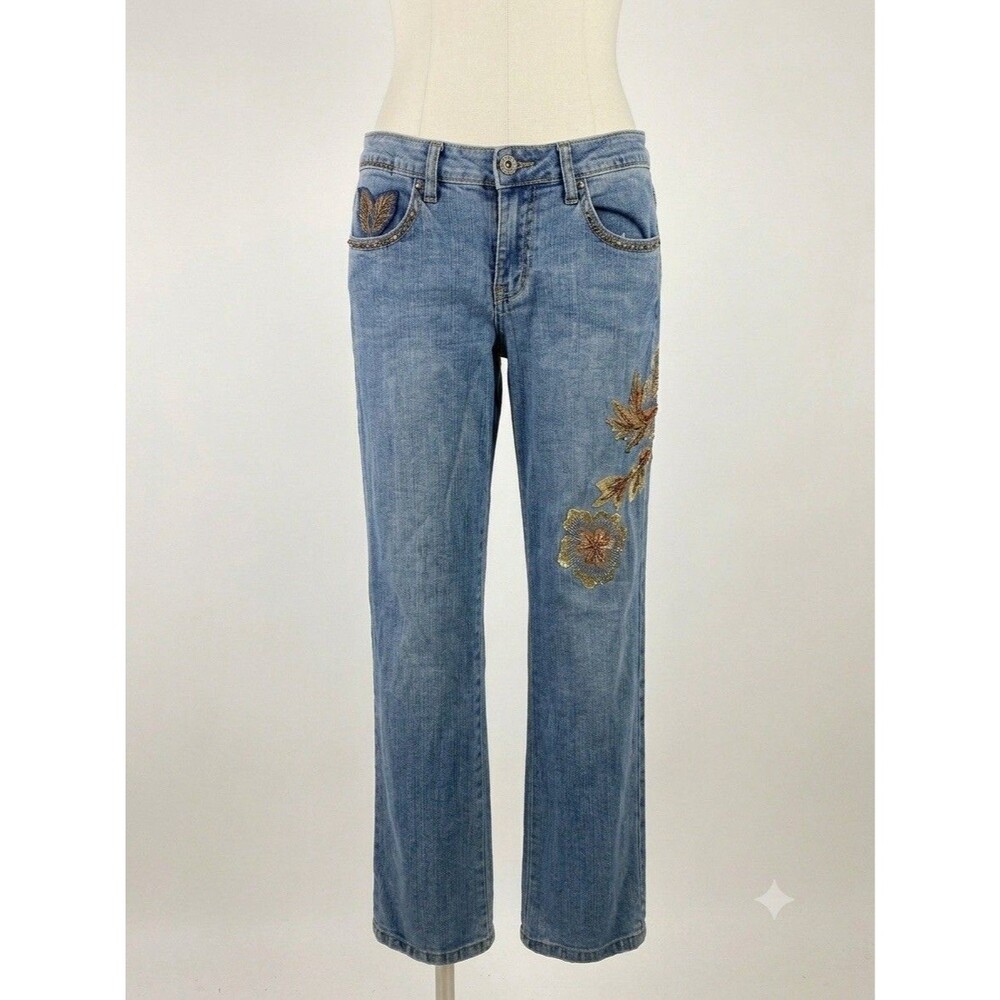 Vintage 90s Y2K Z. Cavaricci Women Jeans 8 Blue Denim Beaded Floral Embellished